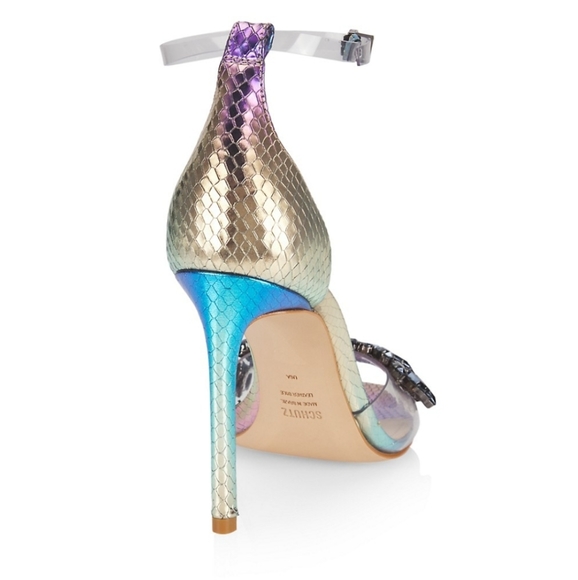 Schutz Shary Iridescent Crystal-Embellished Sandals in Rainbow Light - Picture 3 of 13